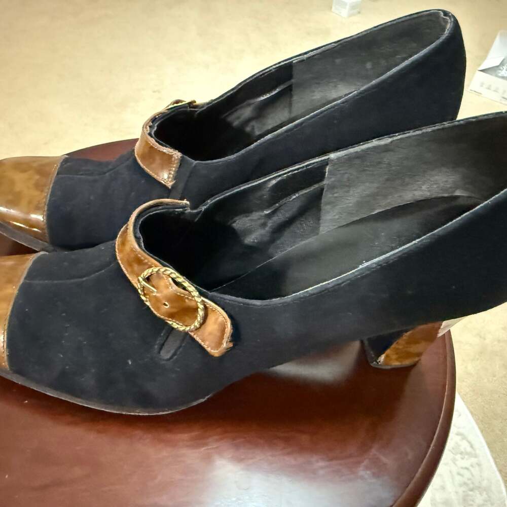 Renga Black &‎ Brown Suede Mary Jane Heels